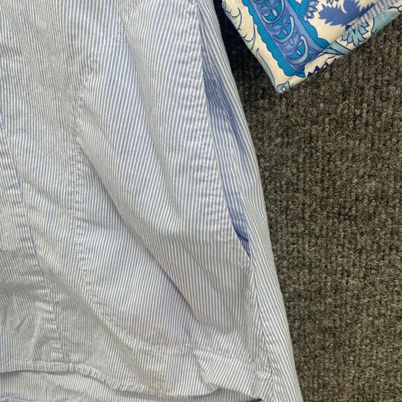 Finley Blouse Top Womens L Blue Striped Tunic Collared Office Ladies Preppy - Picture 3 of 10